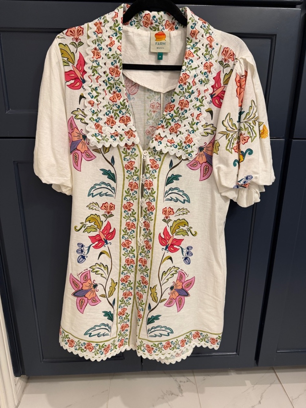 FARM Rio Cream Embroidered Floral Button-Front Romper - Picture 2 of 2